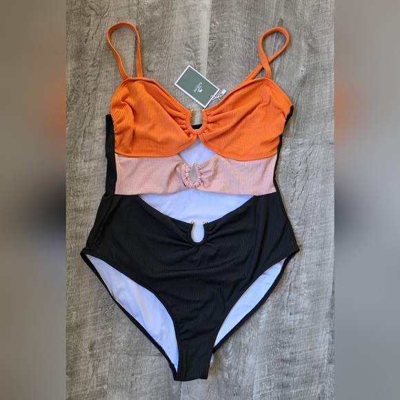 Eomenie Other - Elegant Orange, Pink, and Black Women's One Piece Swimsuit